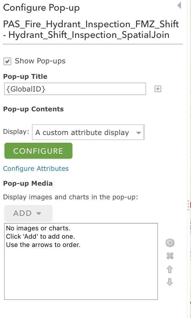 Popup Configure screen